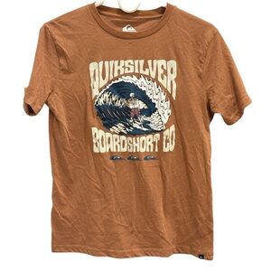 Quiksilver Boardshort Co Brown Graphic T Shirt Boys Large Surf Skatewear Tee